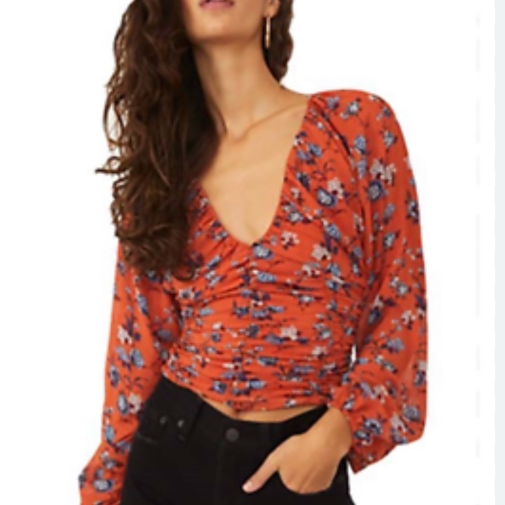 Free People Orange Ruched Fitted Crop Top